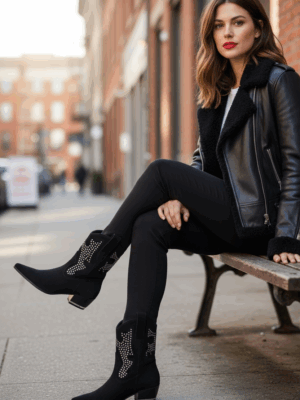 Botín campero en color negro con tachas