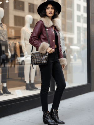 Cazadora polipiel pelito granate