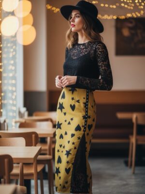 FALDA MOSTAZA Y ENCAJE