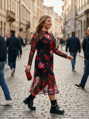 VESTIDO MIDI "ROSAS" TUL
