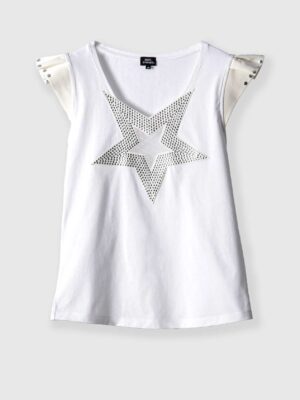 Top White Galaxy blanca escote de estrella tachas en plata