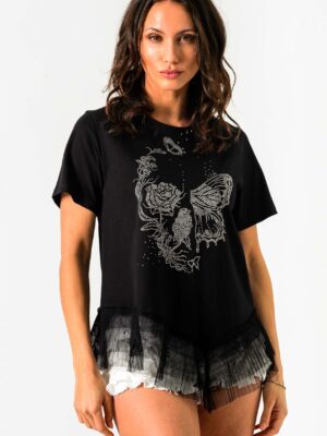 Camiseta Roxane- Camiseta Negra con pedrería