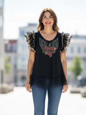 Top corazón mangas tul oro